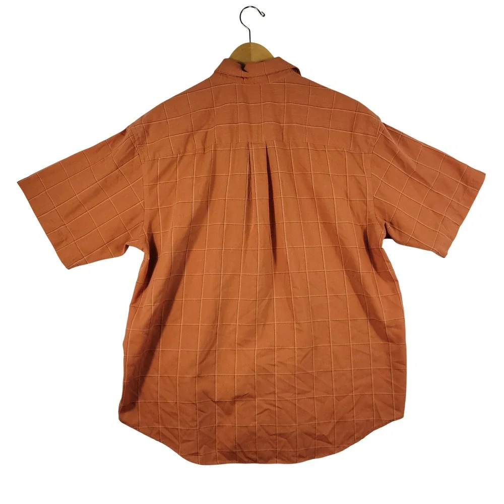 Van Heusen Button Down Shirt Mens XL Orange Windowpane Plaid Wrinkle Free